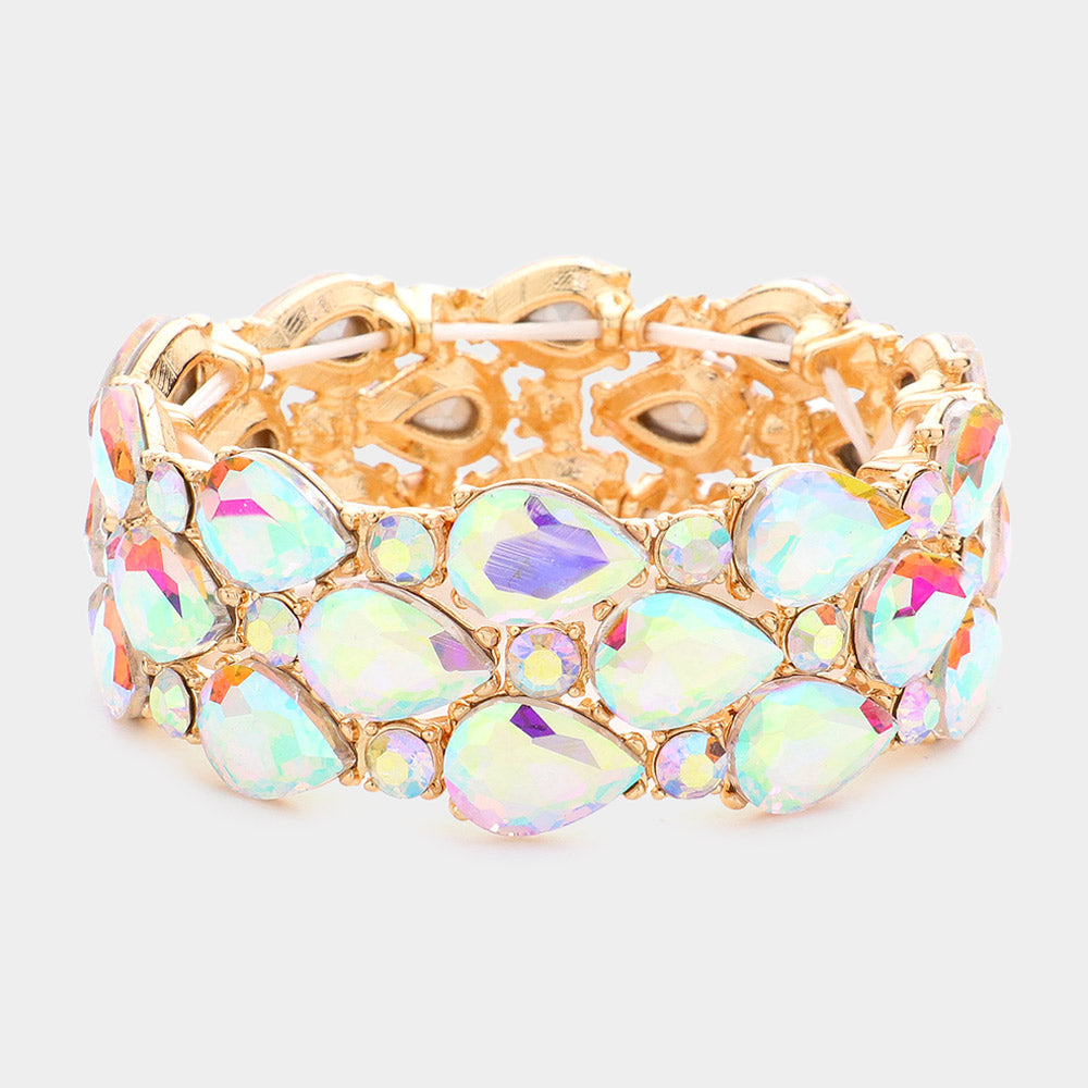 Madeline Love AB, Gold Teardrop Stone Accented Stretch Evening Bracelet - Bracelets