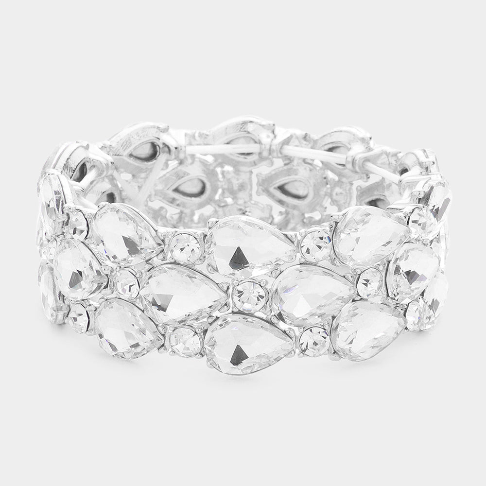 Madeline Love Silver Teardrop Stone Accented Stretch Evening Bracelet - Bracelets