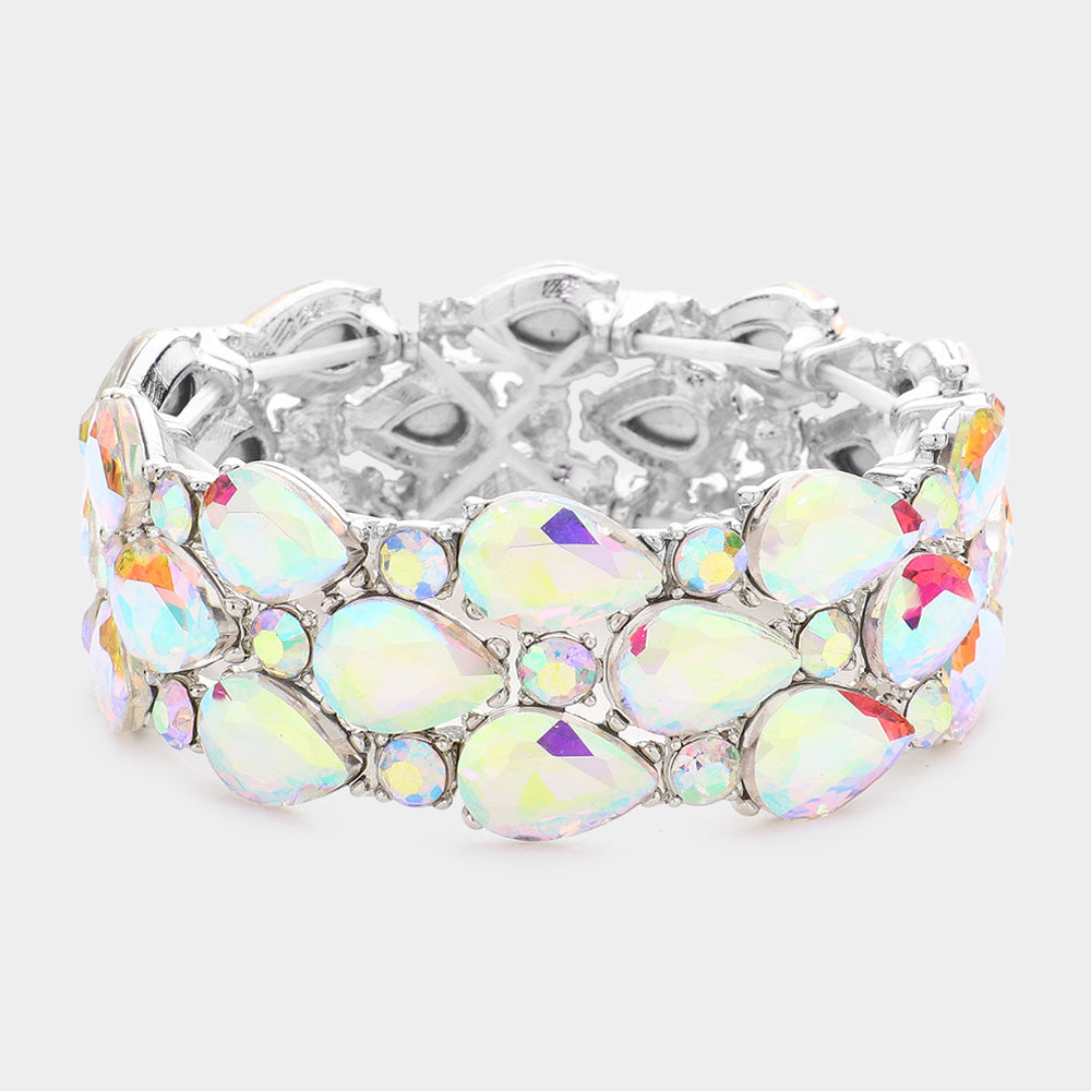 Madeline Love AB, Silver Teardrop Stone Accented Stretch Evening Bracelet - Bracelets