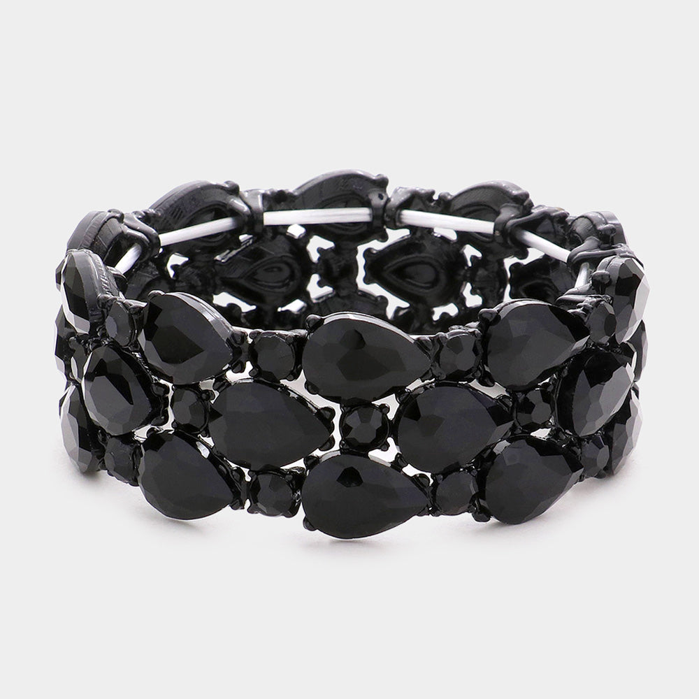 Madeline Love Jet Black Teardrop Stone Accented Stretch Evening Bracelet - Bracelets
