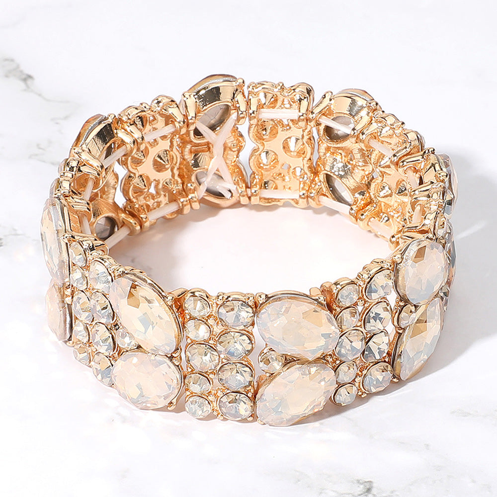 Madeline Love Gold, Lt Col Topaz Glass Crystal Oval Round Stretch Evening Bracelet