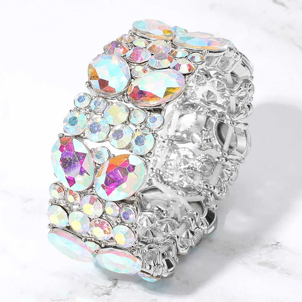 Madeline Love AB, Silver Glass Crystal Oval Round Stretch Evening Bracelet