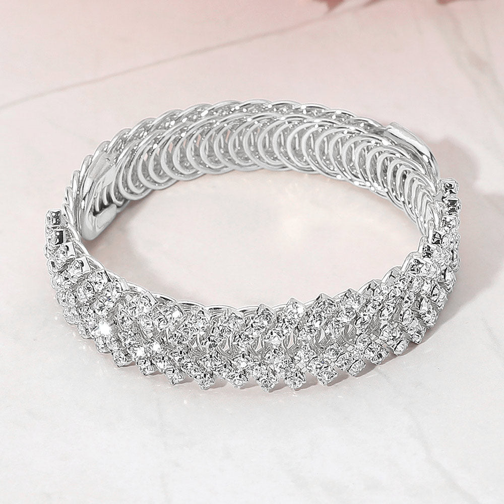 Madeline Love Clear, Silver Crystal Rhinestone Adjustable Evening Bracelet