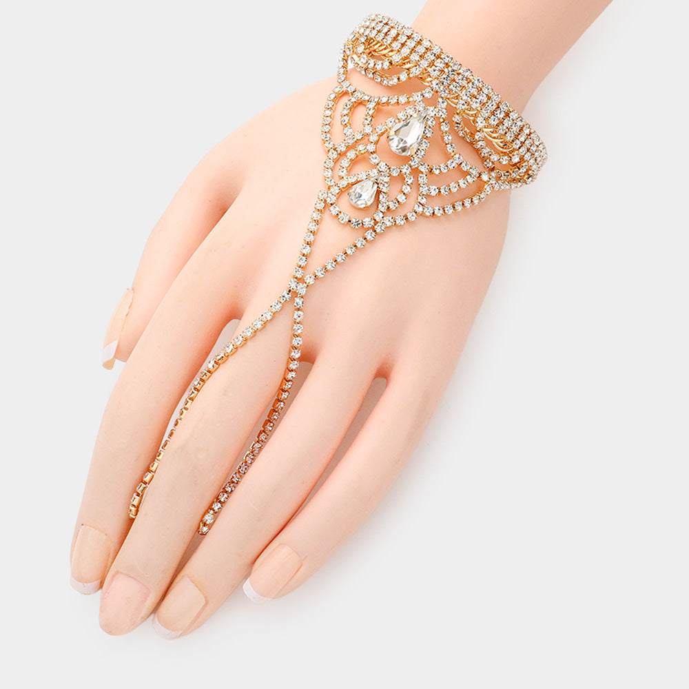 Madeline Love Gold Teardrop Stone Pointed Hand Chain Evening Bracelet - Bracelets