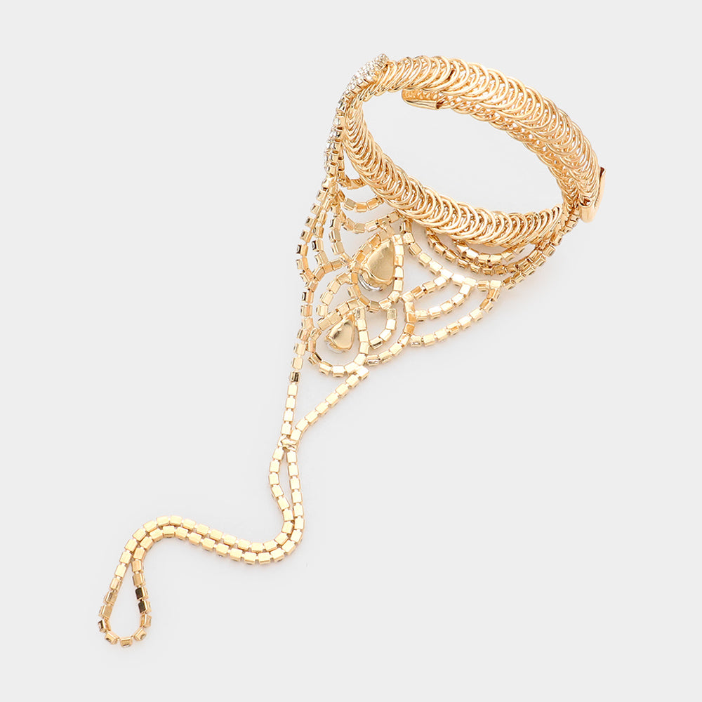 Madeline Love Gold Teardrop Stone Pointed Hand Chain Evening Bracelet - Bracelets - desc