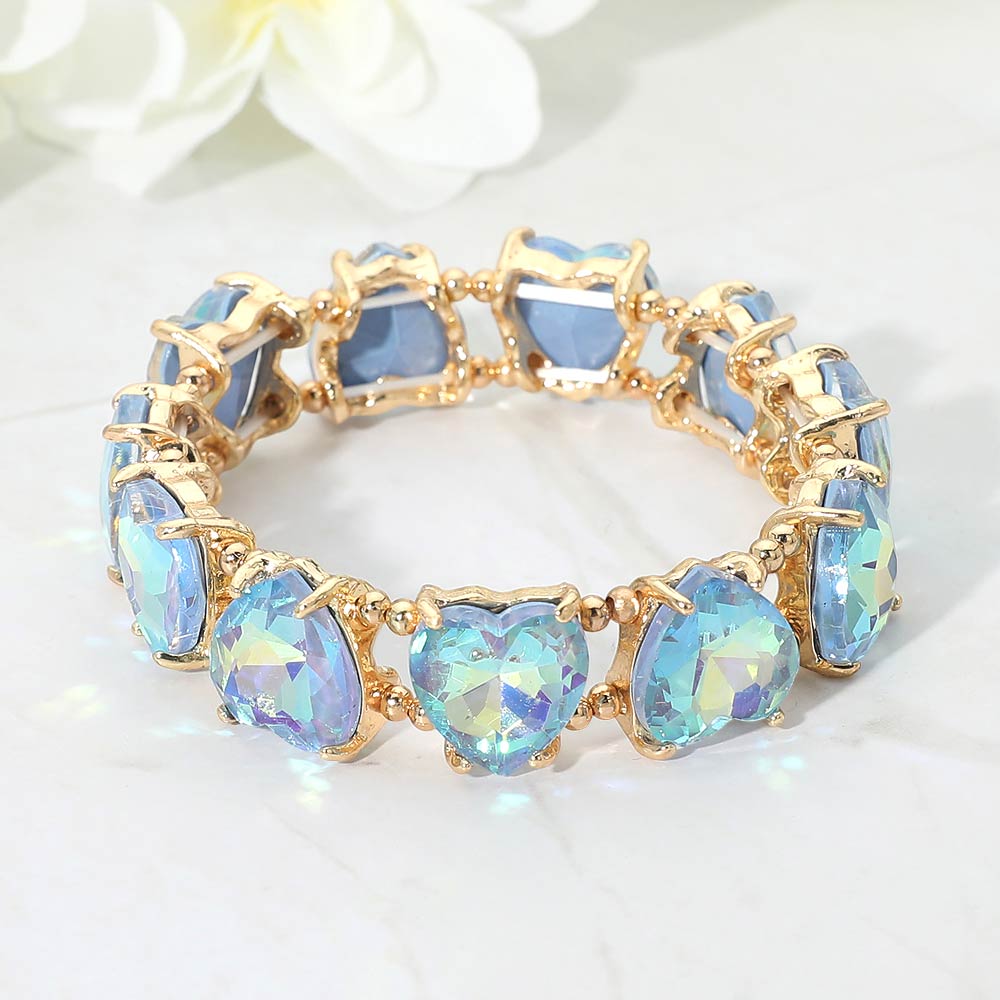 Madeline Love AB, Blue Heart Stone Cluster Beaded Stretch Evening Bracelet - Bracelets
