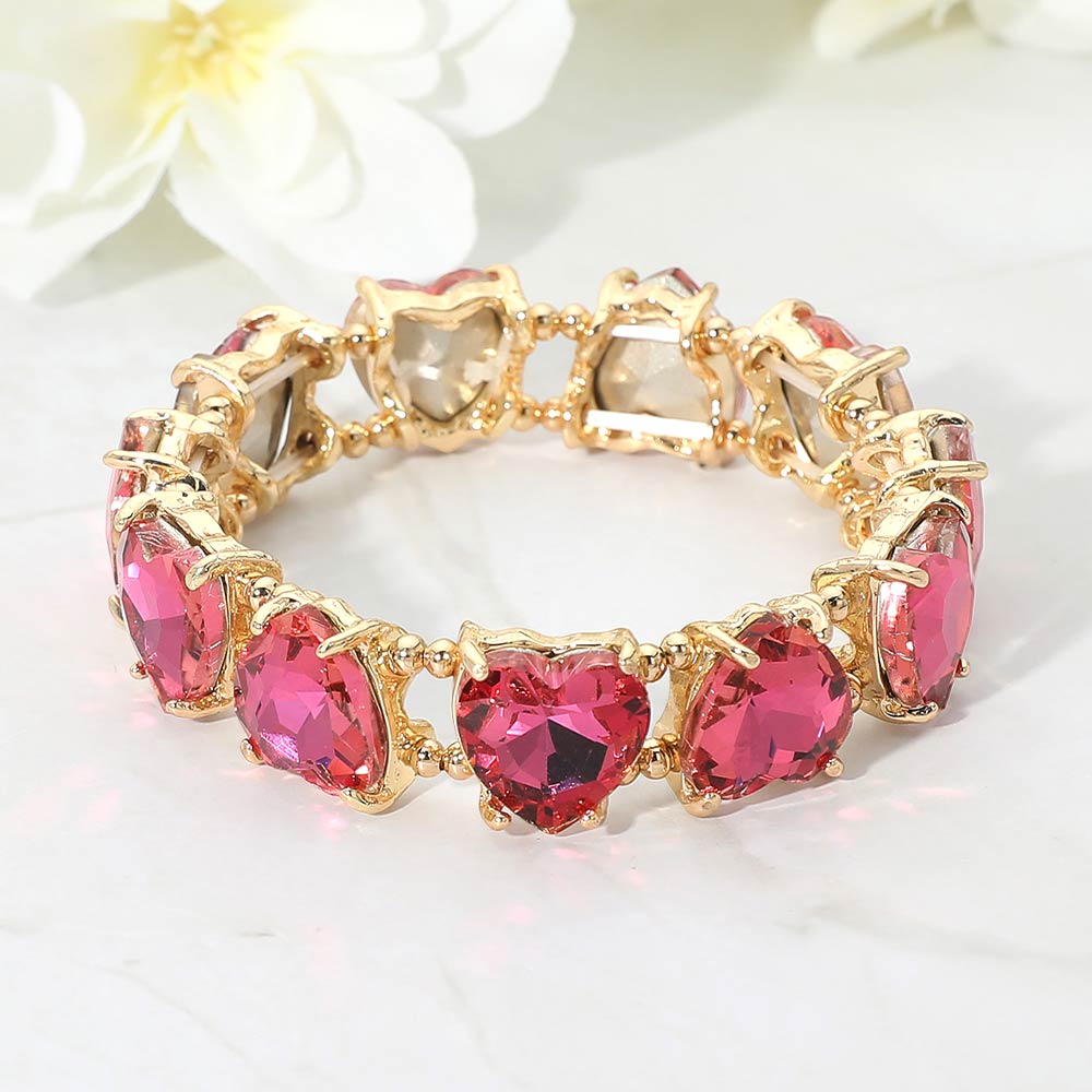 Madeline Love AB, Rose Heart Stone Cluster Beaded Stretch Evening Bracelet - Bracelets