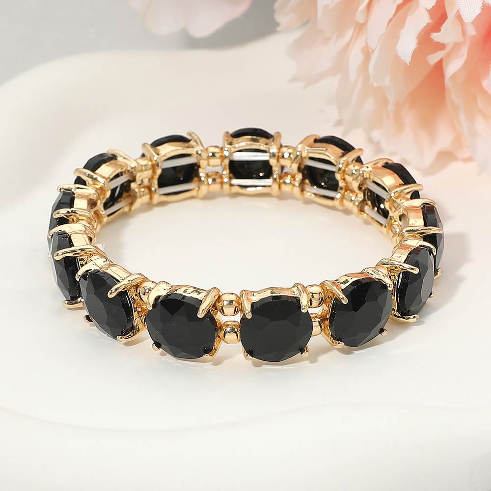 Madeline Love Black Round Stone Cluster Beaded Stretch Evening Bracelet - Bracelets
