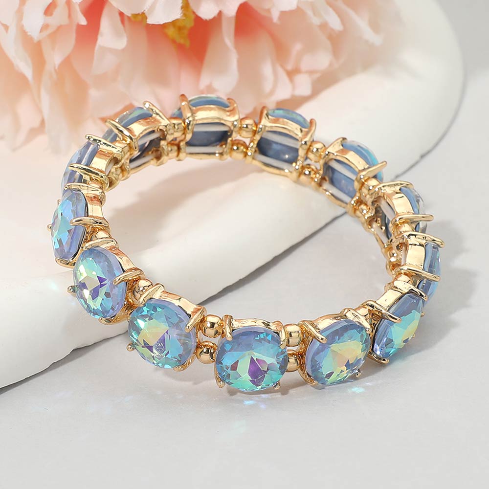 Madeline Love AB, Blue Round Stone Cluster Beaded Stretch Evening Bracelet - Bracelets