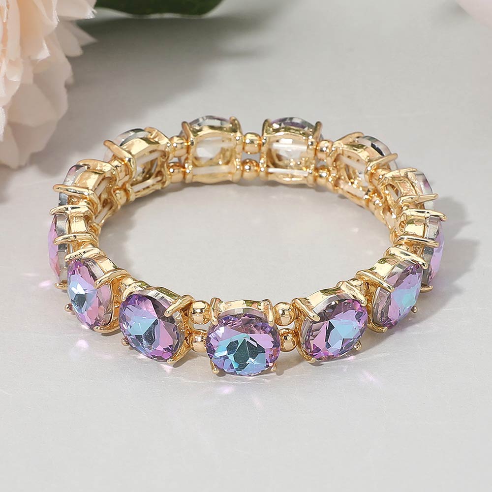 Madeline Love AB, Lavender Round Stone Cluster Beaded Stretch Evening Bracelet - Bracelets