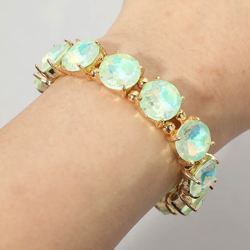 Madeline Love AB, Mint Round Stone Cluster Beaded Stretch Evening Bracelet - Bracelets