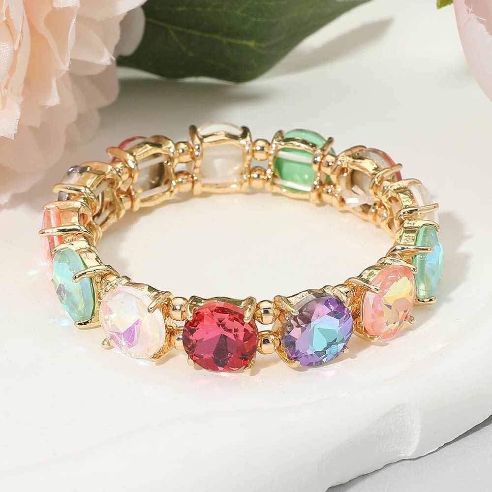 Madeline Love AB, Multi Round Stone Cluster Beaded Stretch Evening Bracelet - Bracelets