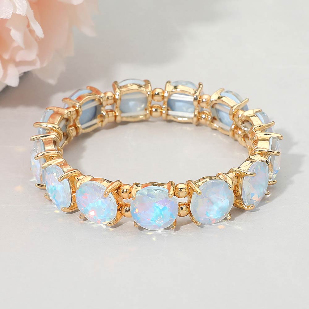 Madeline Love Blue, Light, Opal Round Stone Cluster Beaded Stretch Evening Bracelet - Bracelets