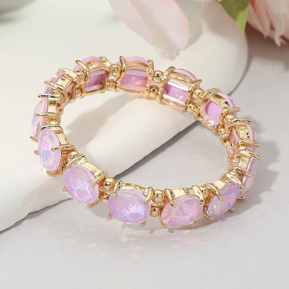 Madeline Love Lavender, Opal Round Stone Cluster Beaded Stretch Evening Bracelet - Bracelets