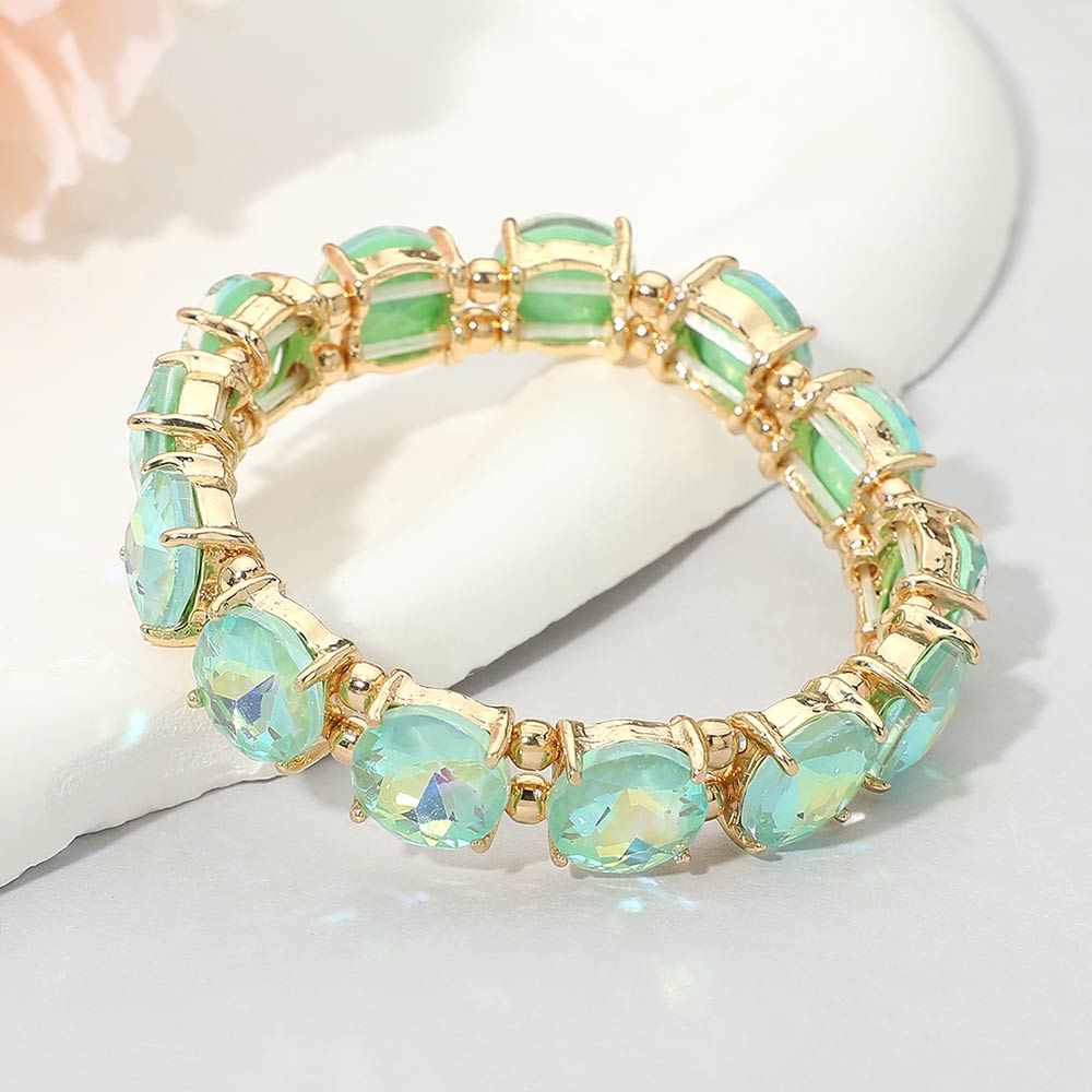 Madeline Love Mint, Opal Round Stone Cluster Beaded Stretch Evening Bracelet - Bracelets