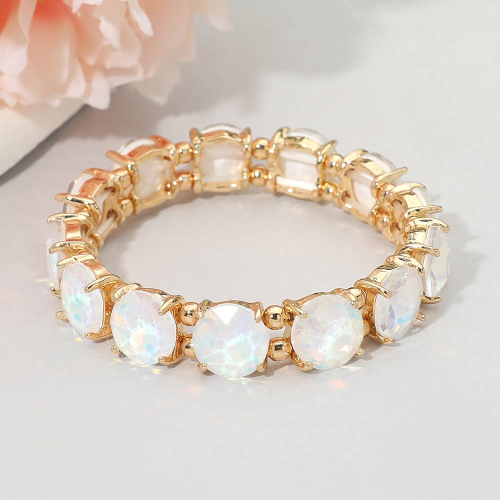 Madeline Love Opal, White Round Stone Cluster Beaded Stretch Evening Bracelet - Bracelets