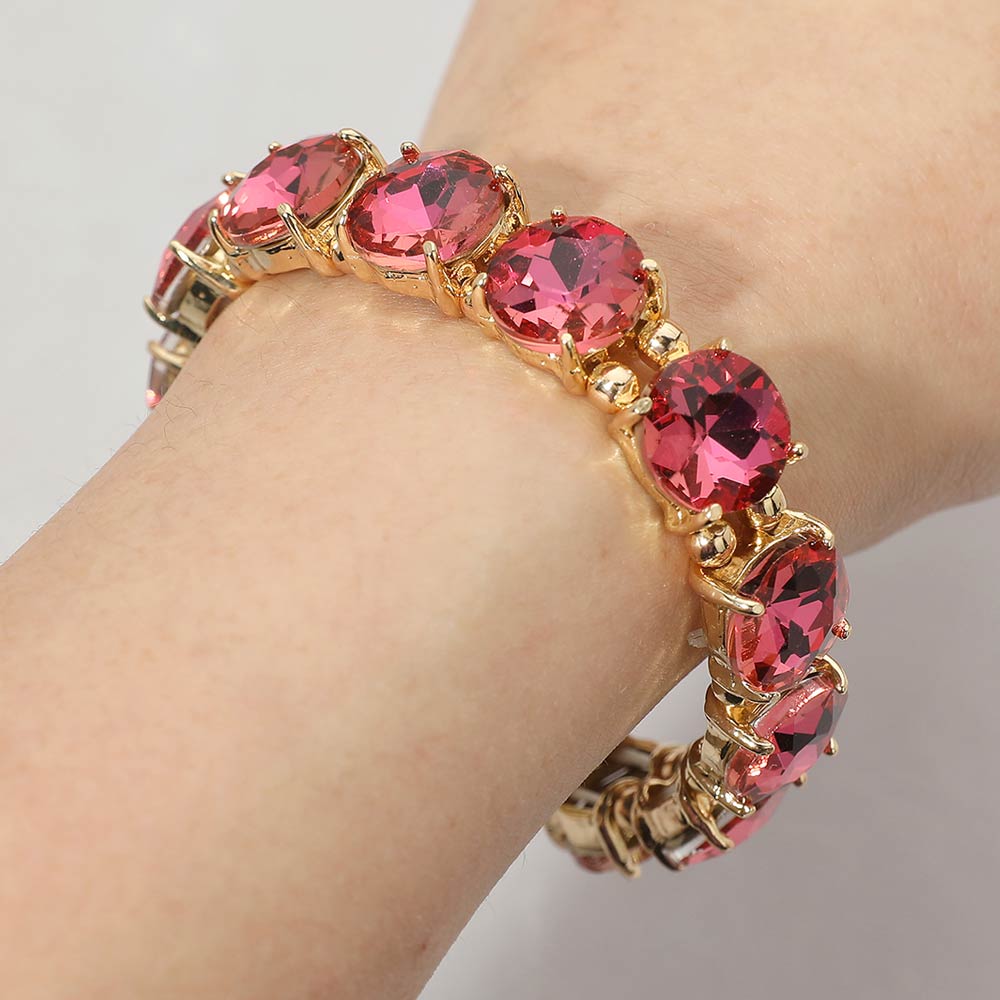 Madeline Love AB, Rose Round Stone Cluster Beaded Stretch Evening Bracelet - Bracelets