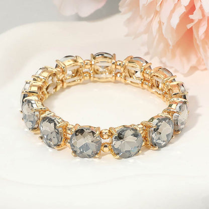 Madeline Love AB, Black Diamond Round Stone Cluster Beaded Stretch Evening Bracelet - Bracelets
