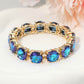 Madeline Love Blue, Gold Round Stone Cluster Beaded Stretch Evening Bracelet - Bracelets