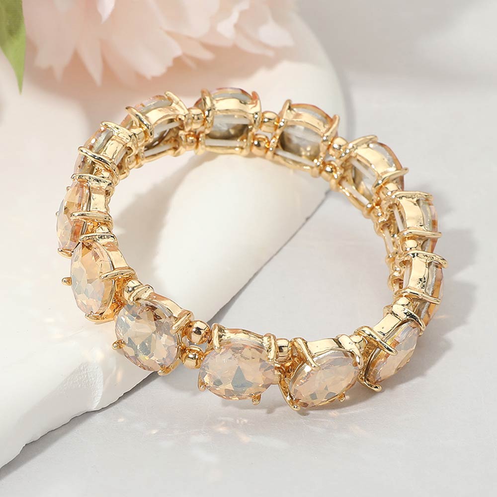 Madeline Love AB, Lt Col Topaz Round Stone Cluster Beaded Stretch Evening Bracelet - Bracelets