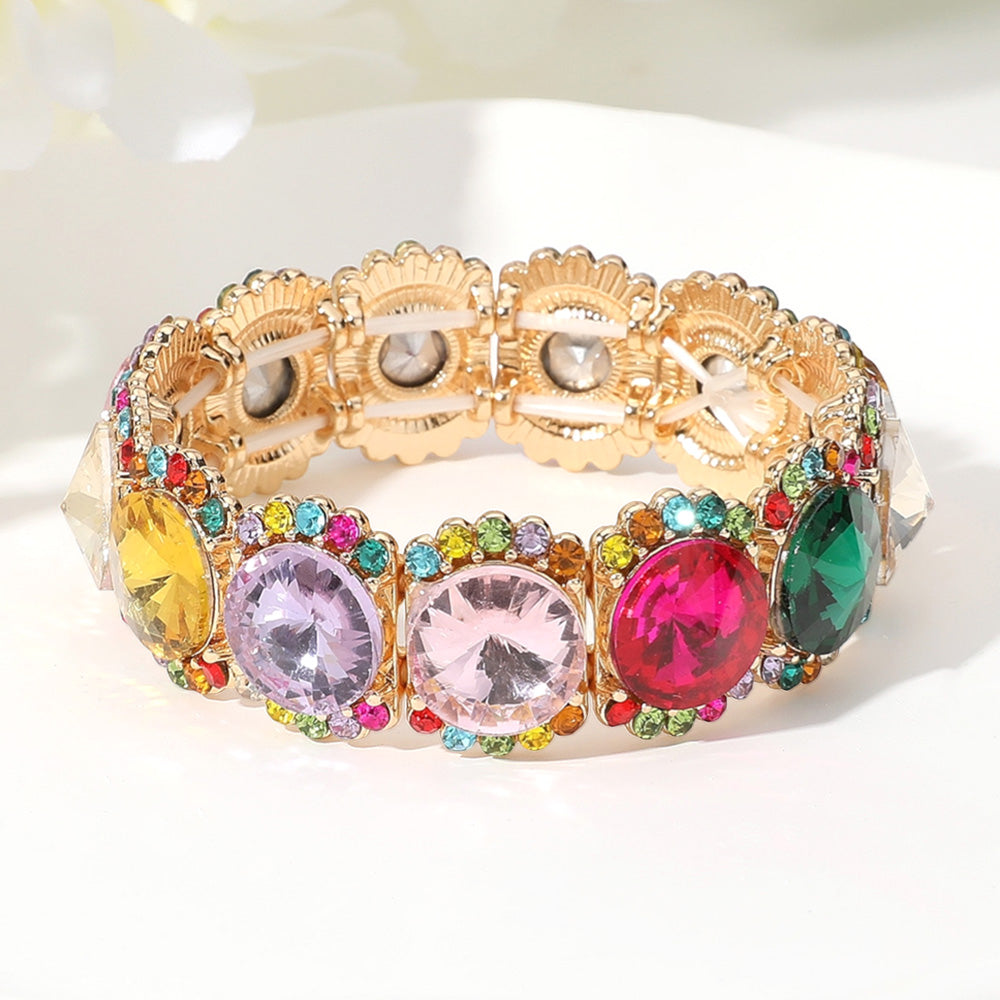 Madeline Love Gold, Multi Round Glass Stone Cluster Stretch Evening Bracelet