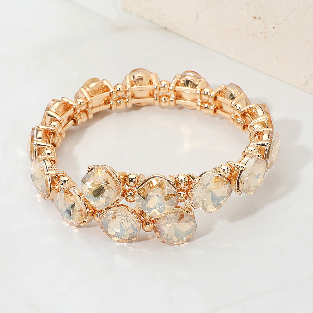 Madeline Love Gold, Lt Col Topaz Square Stone Cluster Link Adjustable Evening Bracelet - Bracelets