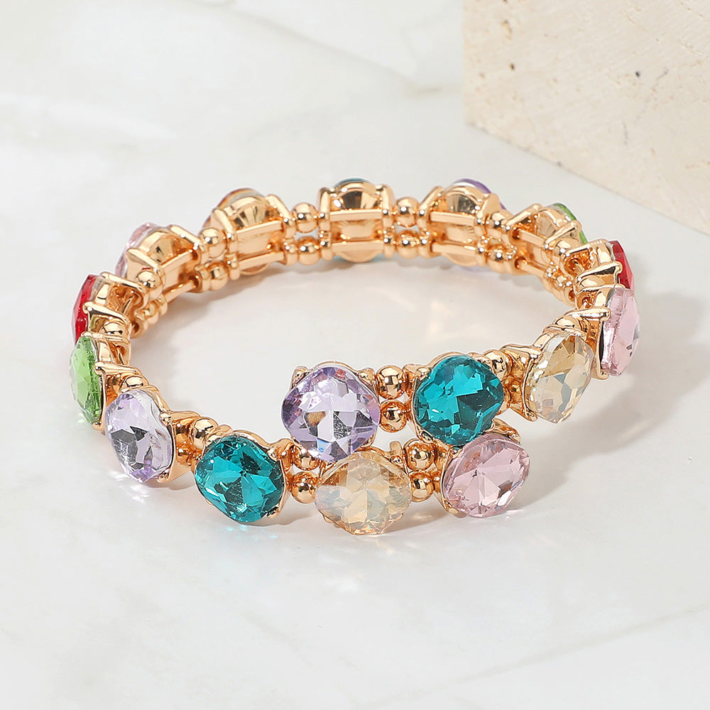 Madeline Love Gold, Multi Square Stone Cluster Link Adjustable Evening Bracelet - Bracelets
