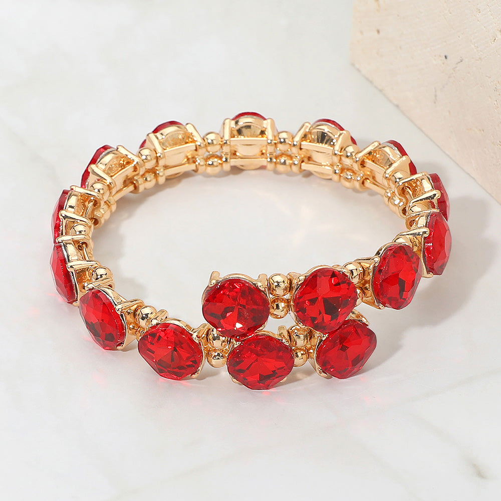 Madeline Love Gold, Red Square Stone Cluster Link Adjustable Evening Bracelet - Bracelets