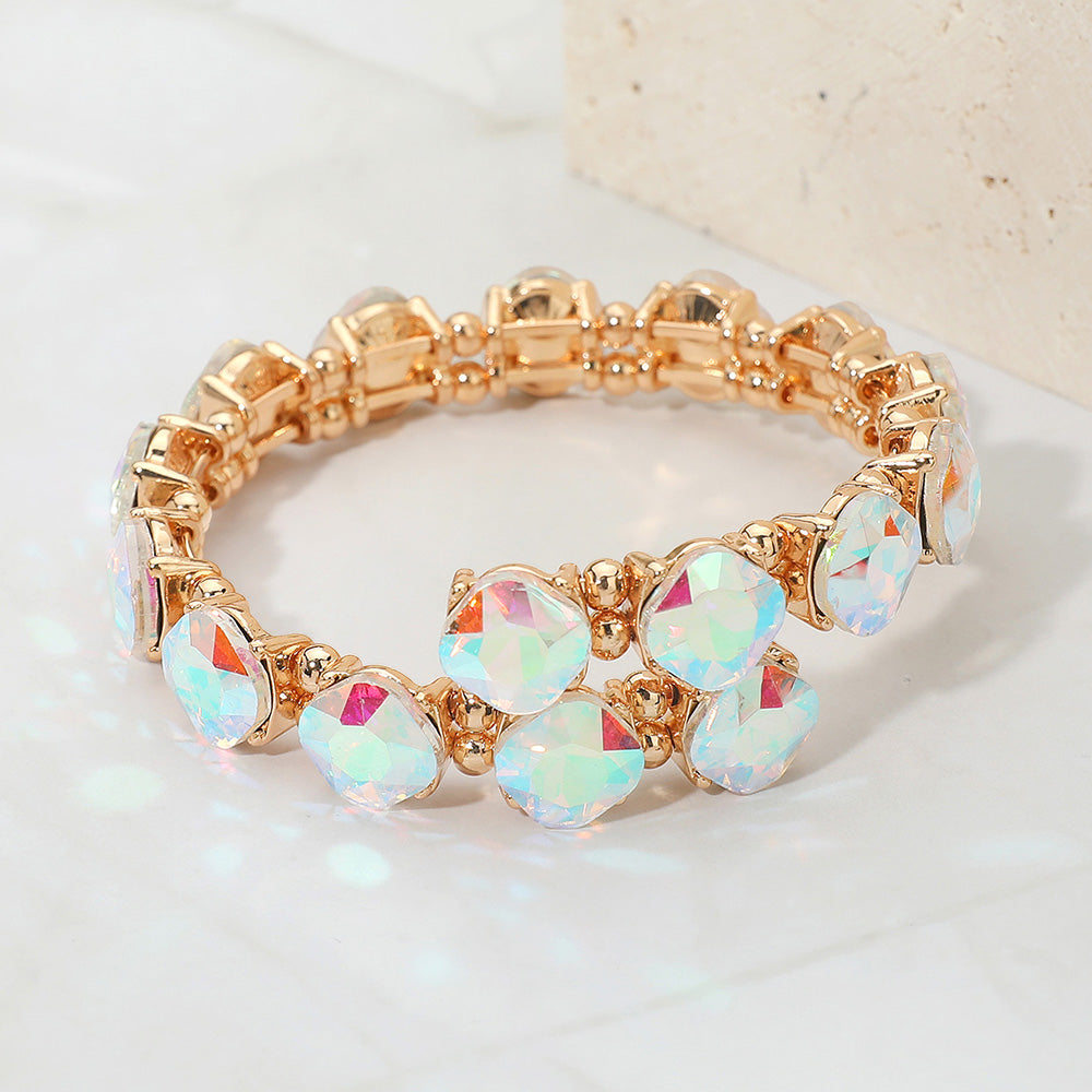 Madeline Love AB, Gold Square Stone Cluster Link Adjustable Evening Bracelet - Bracelets