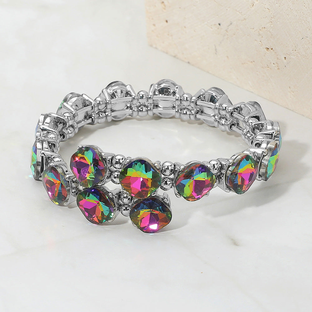Madeline Love Silver, Vitrail Light Square Stone Cluster Link Adjustable Evening Bracelet - Bracelets