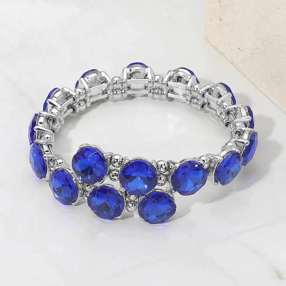 Madeline Love Sapphire, Silver Square Stone Cluster Link Adjustable Evening Bracelet - Bracelets