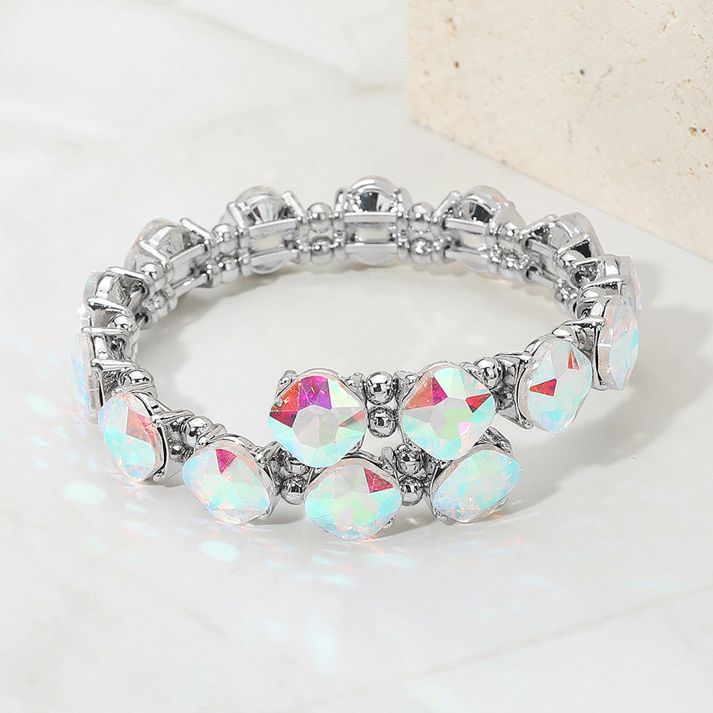 Madeline Love AB, Silver Square Stone Cluster Link Adjustable Evening Bracelet - Bracelets