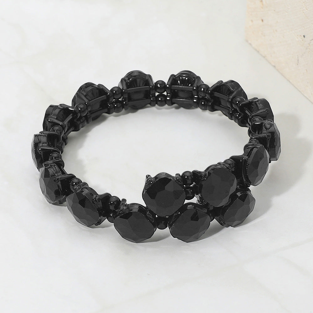 Madeline Love Black, Jet Black Square Stone Cluster Link Adjustable Evening Bracelet - Bracelets