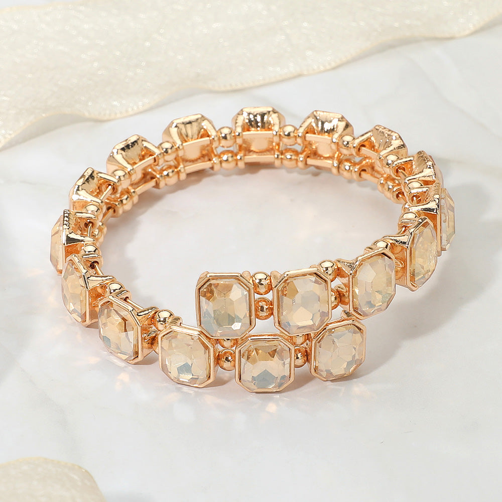 Madeline Love Gold, Lt Col Topaz Rectangle Stone Cluster Link Adjustable Evening Bracelet - Bracelets