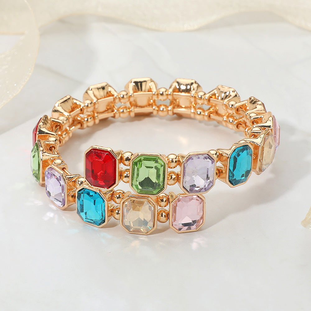 Madeline Love Gold, Multi Rectangle Stone Cluster Link Adjustable Evening Bracelet - Bracelets