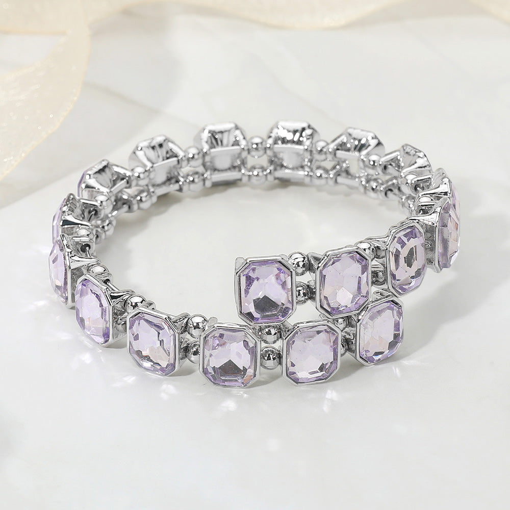 Madeline Love Light, Purple , Silver Rectangle Stone Cluster Link Adjustable Evening Bracelet - Bracelets