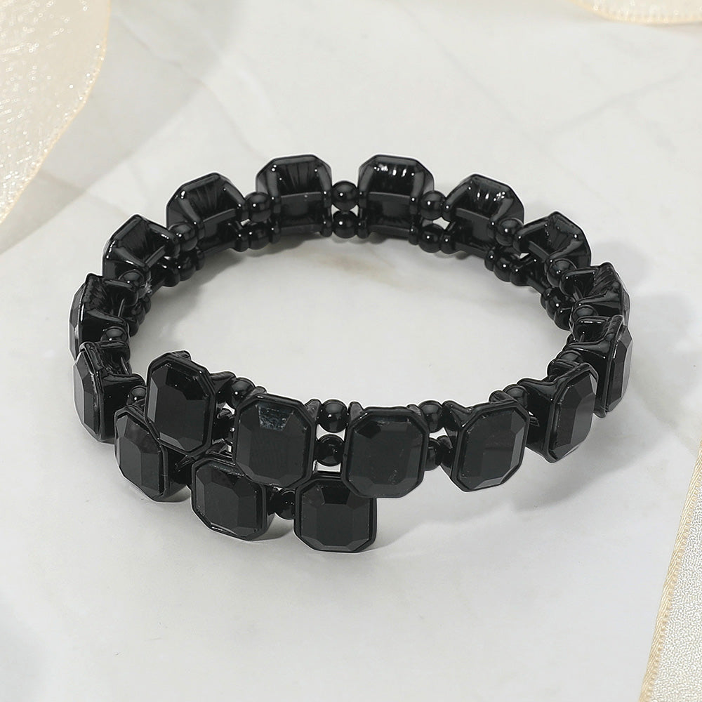 Madeline Love Black, Jet Black Rectangle Stone Cluster Link Adjustable Evening Bracelet - Bracelets