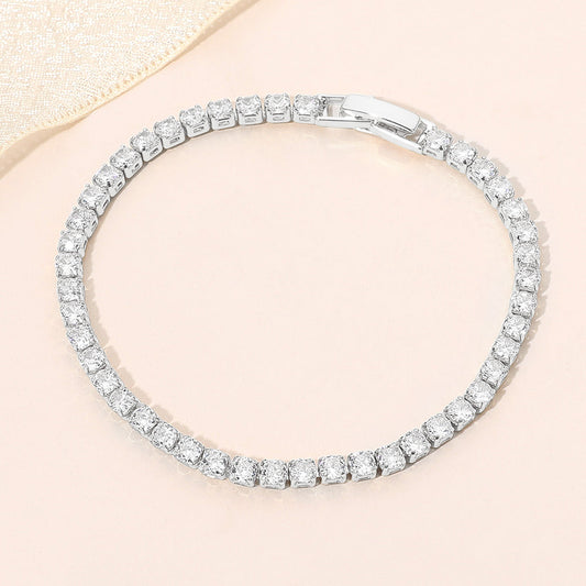 Madeline Love Clear, Silver White Gold Dipped Classic Round Tennis Chain Bracelet