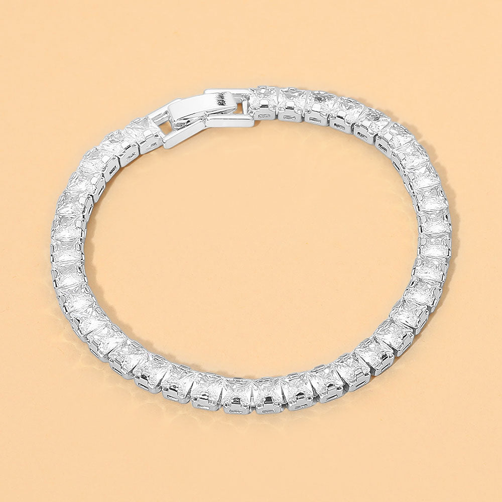 Madeline Love Clear, Silver White Gold Dipped Classic Tennis Chain Bracelet