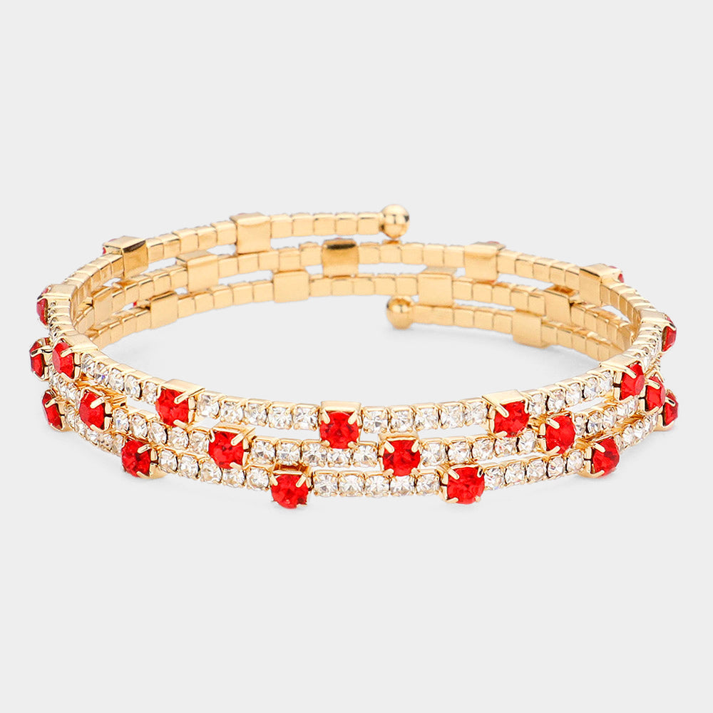Madeline Love Gold, Siam Rhinestone Coil Evening Bracelet - Bracelets