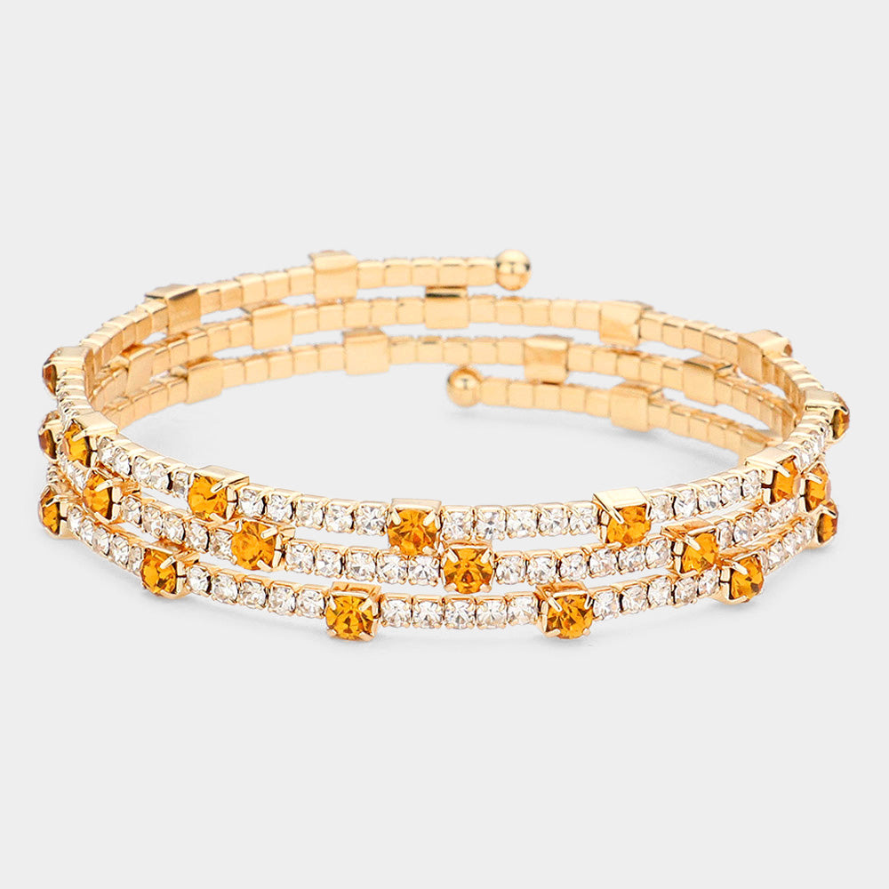 Madeline Love Gold, Lt Col Topaz Rhinestone Coil Evening Bracelet - Bracelets