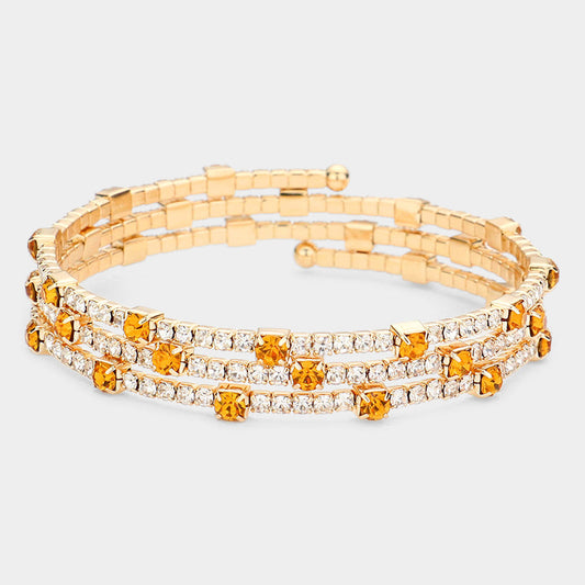Madeline Love Gold, Lt Col Topaz Rhinestone Coil Evening Bracelet - Bracelets