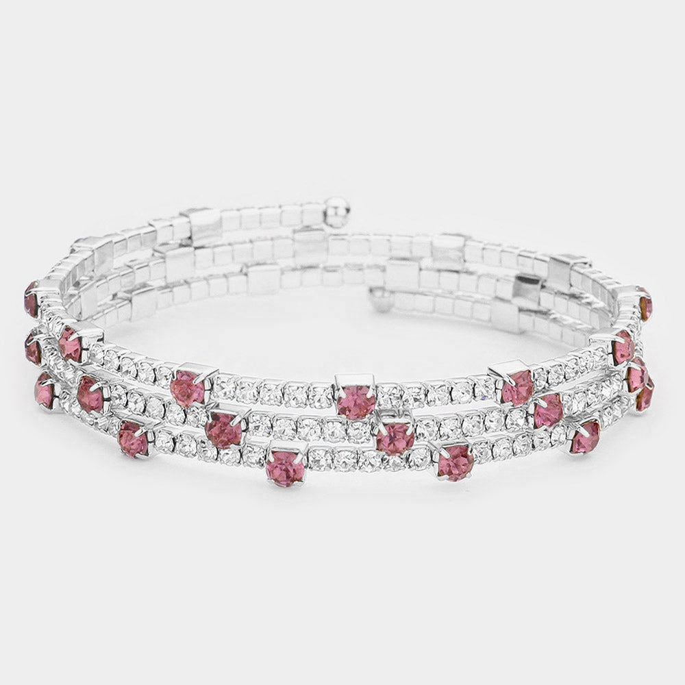 Madeline Love Amethyst , Silver Rhinestone Coil Evening Bracelet - Bracelets