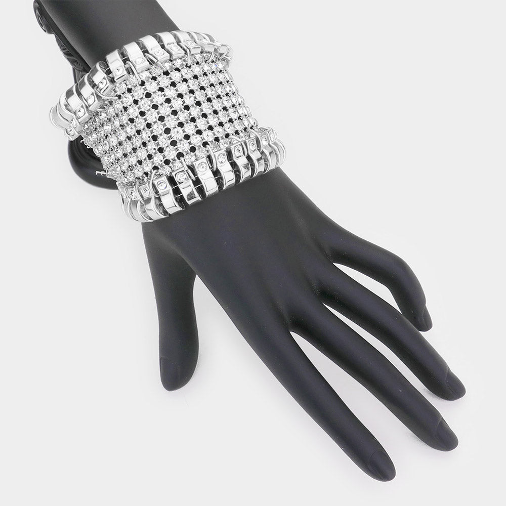 Madeline Love Rhodium Rhinestone Embellished Evening Bracelet - Bracelets