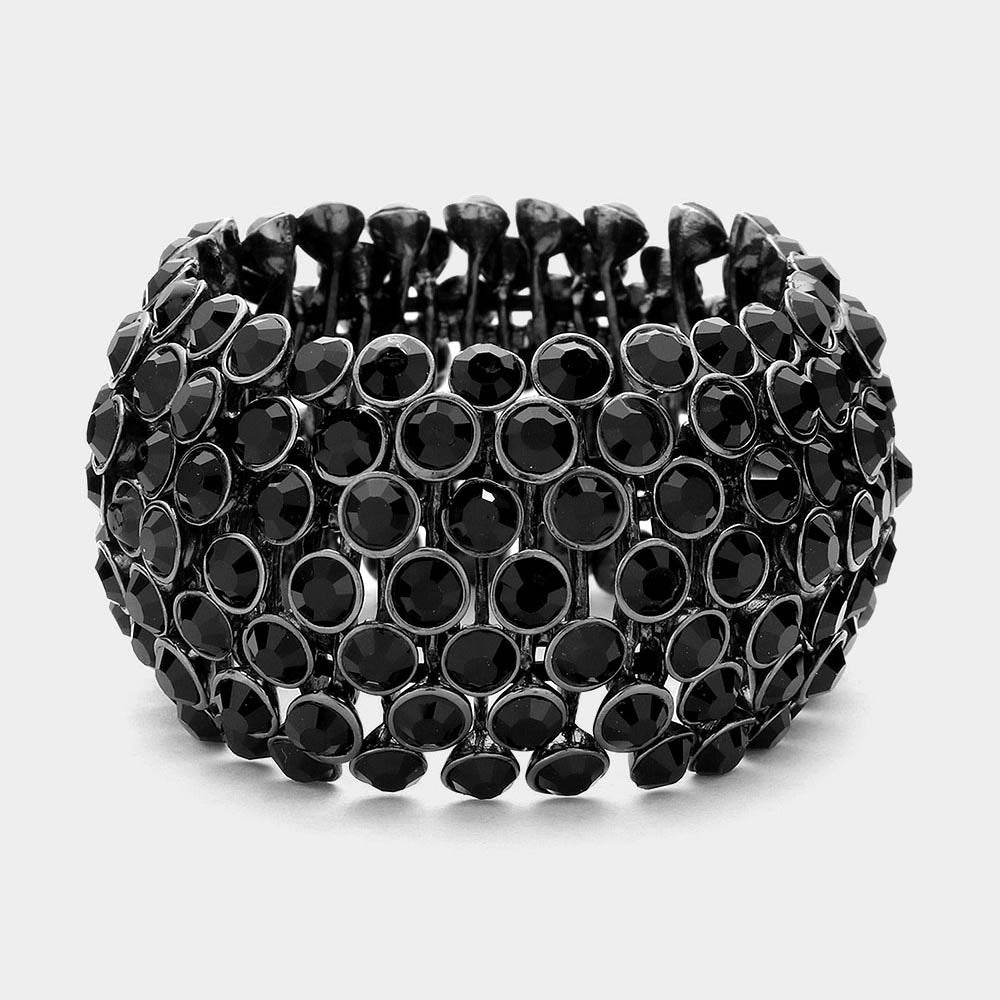 Madeline Love Jet Black Crystal Bubble Stretch Bangle Bracelet - Bracelets