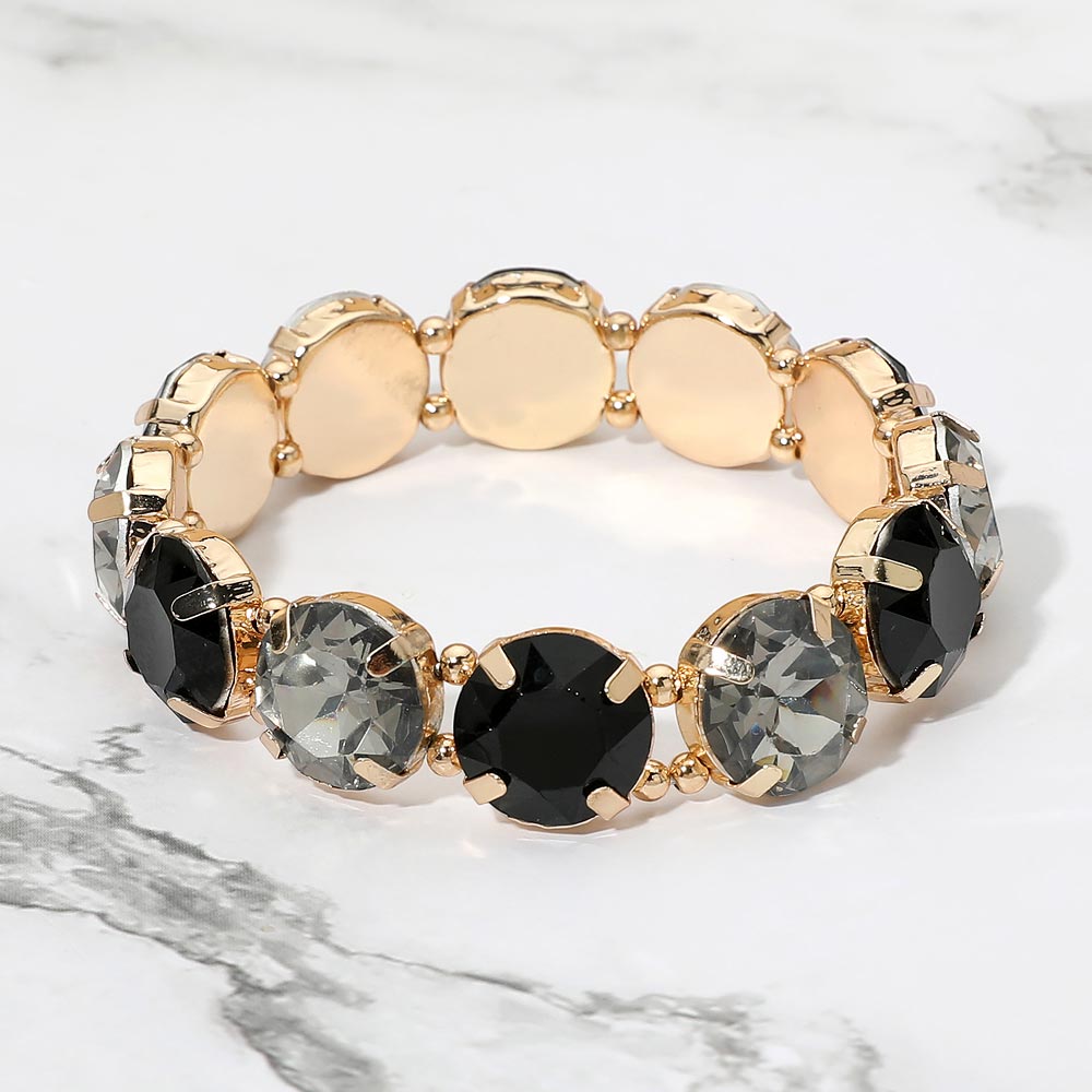 Madeline Love Black, Gold Round Facetd Gem Beaded Stretch Eveing Bracelet