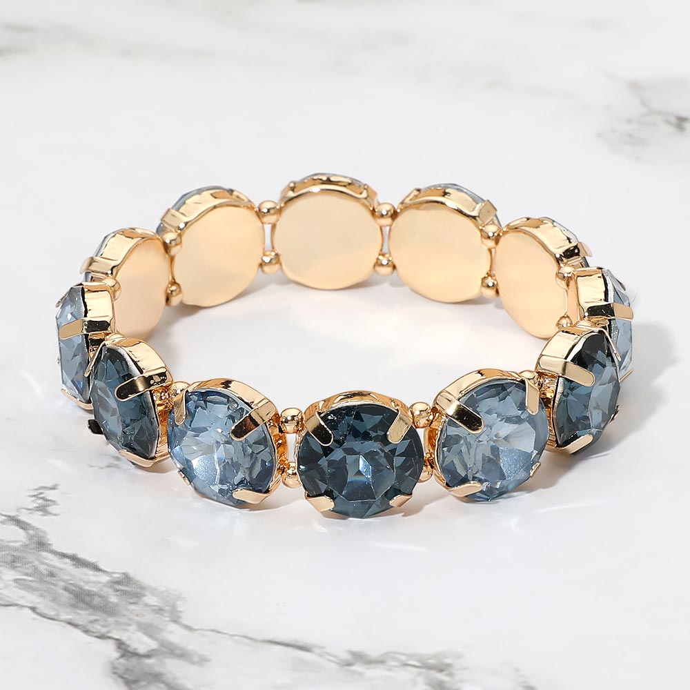 Madeline Love Blue, Gold Round Facetd Gem Beaded Stretch Eveing Bracelet