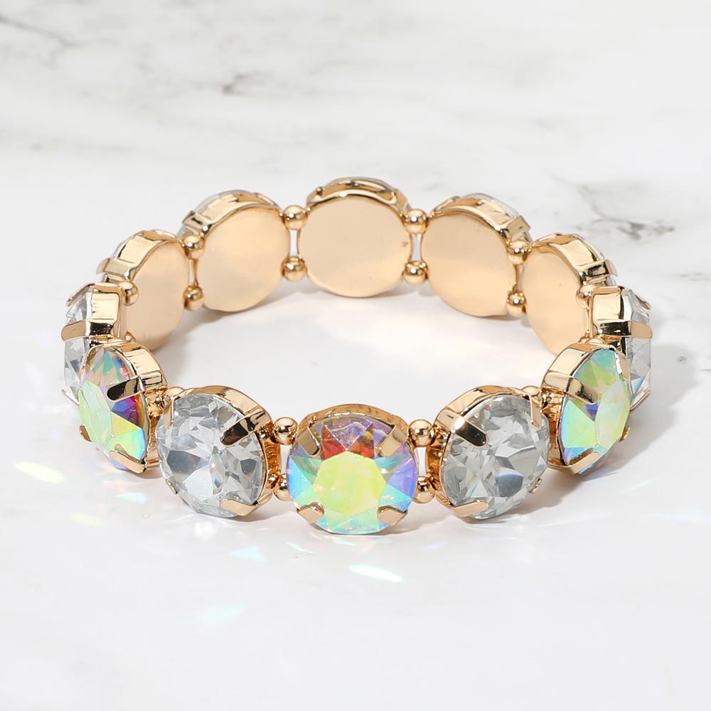Madeline Love Clear, Gold Round Facetd Gem Beaded Stretch Eveing Bracelet