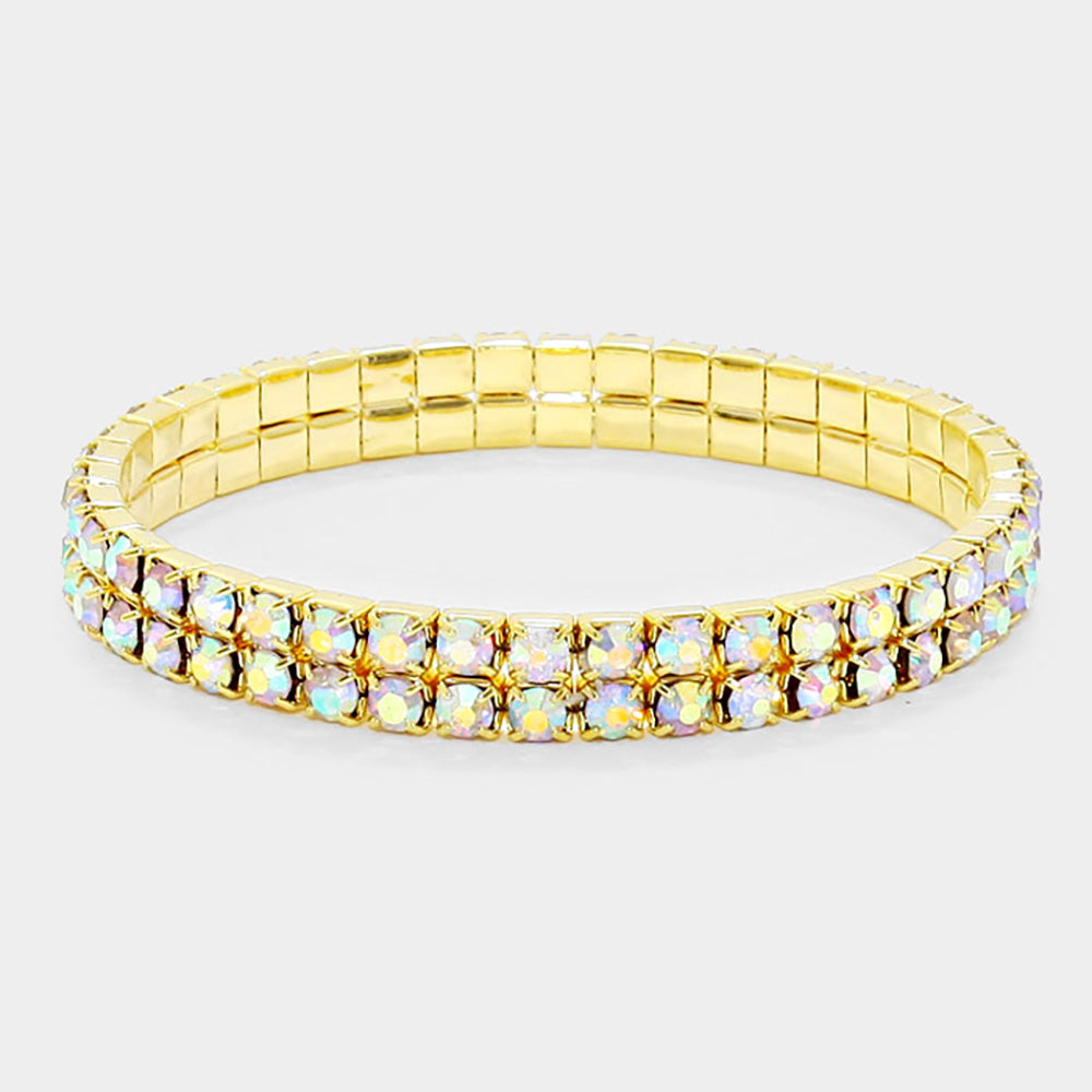 Madeline Love AB, Gold 2-ROW Rhinestone Stretch Evening Bracelet - Bracelets