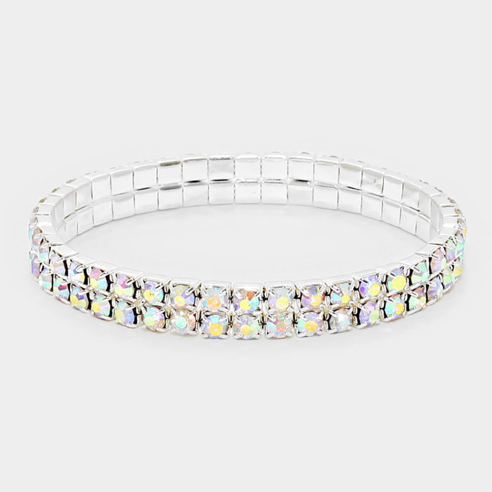 Madeline Love AB, Silver 2-ROW Rhinestone Stretch Evening Bracelet - Bracelets